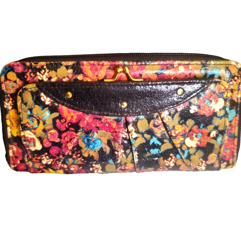 Floral Kiss Lock Zip Around Long Wallet